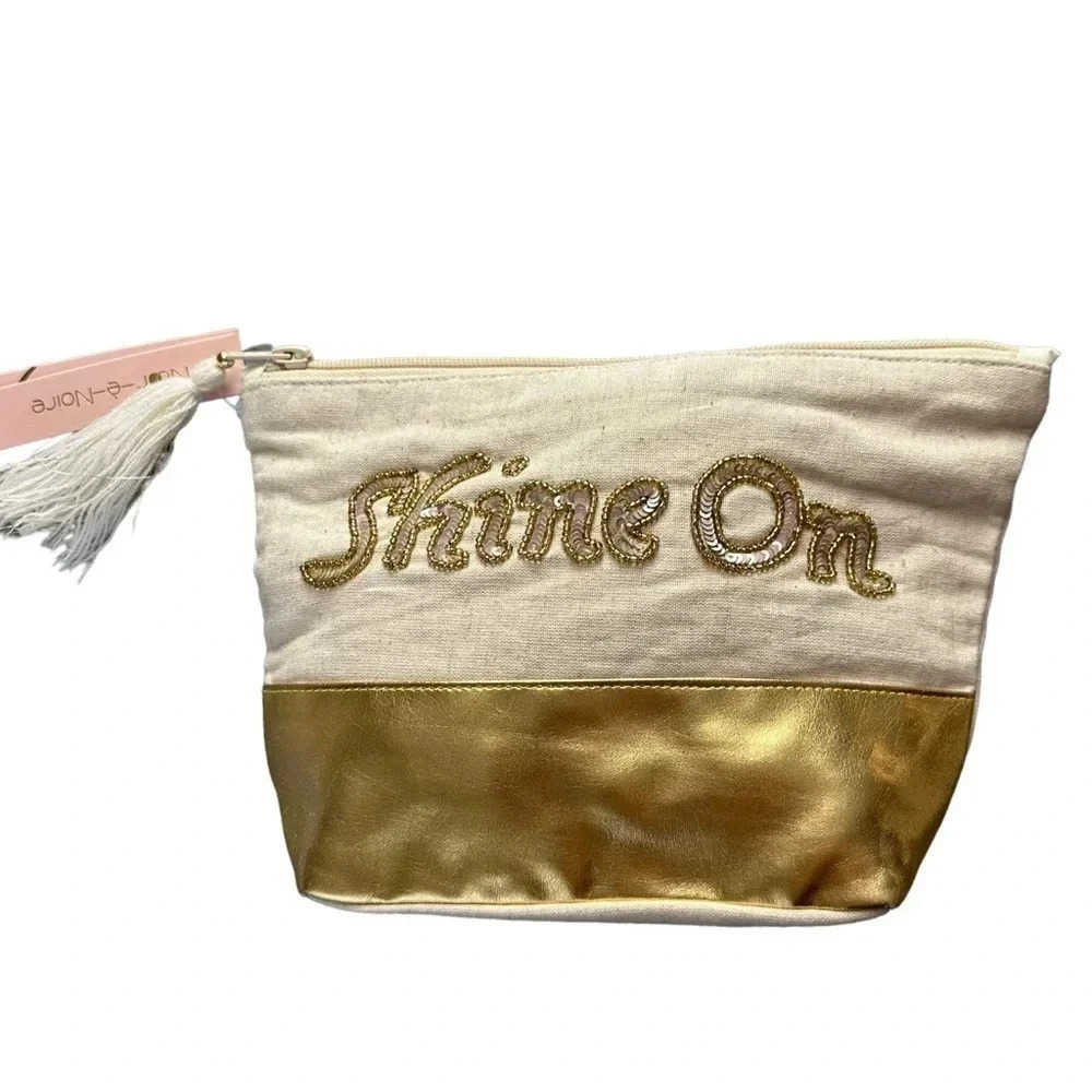 “SHINE ON” glittery beige‎ + gold make up bag